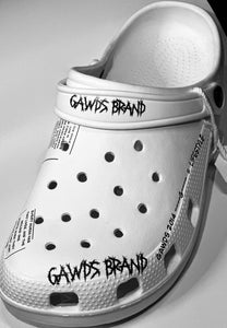 White & black Gawds crocs ￼